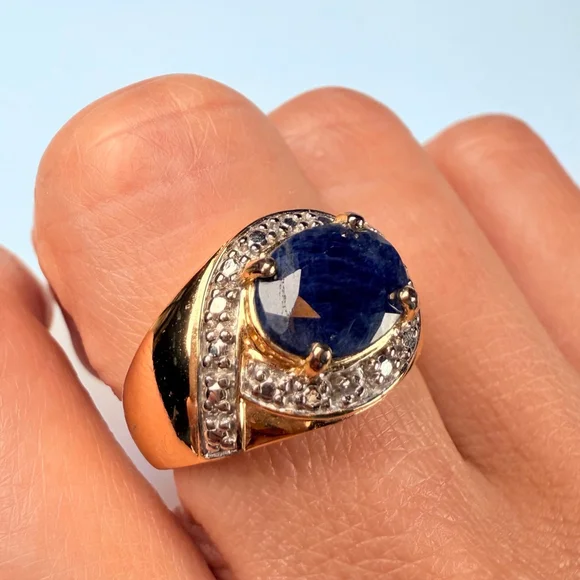 Ross Simons 3 CT Natural Blue Sapphire Vermeil Sterling Silver 925 Vintage Ring - Picture 8 of 11